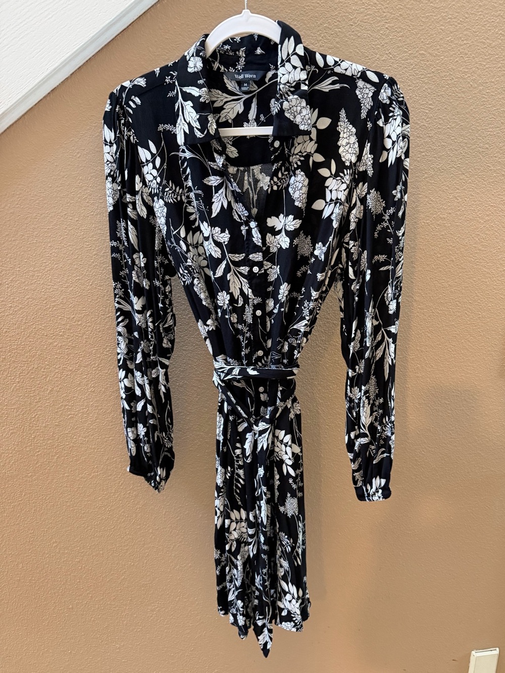 Well Worn Black & White Floral Long Sleeve Shirt Dress